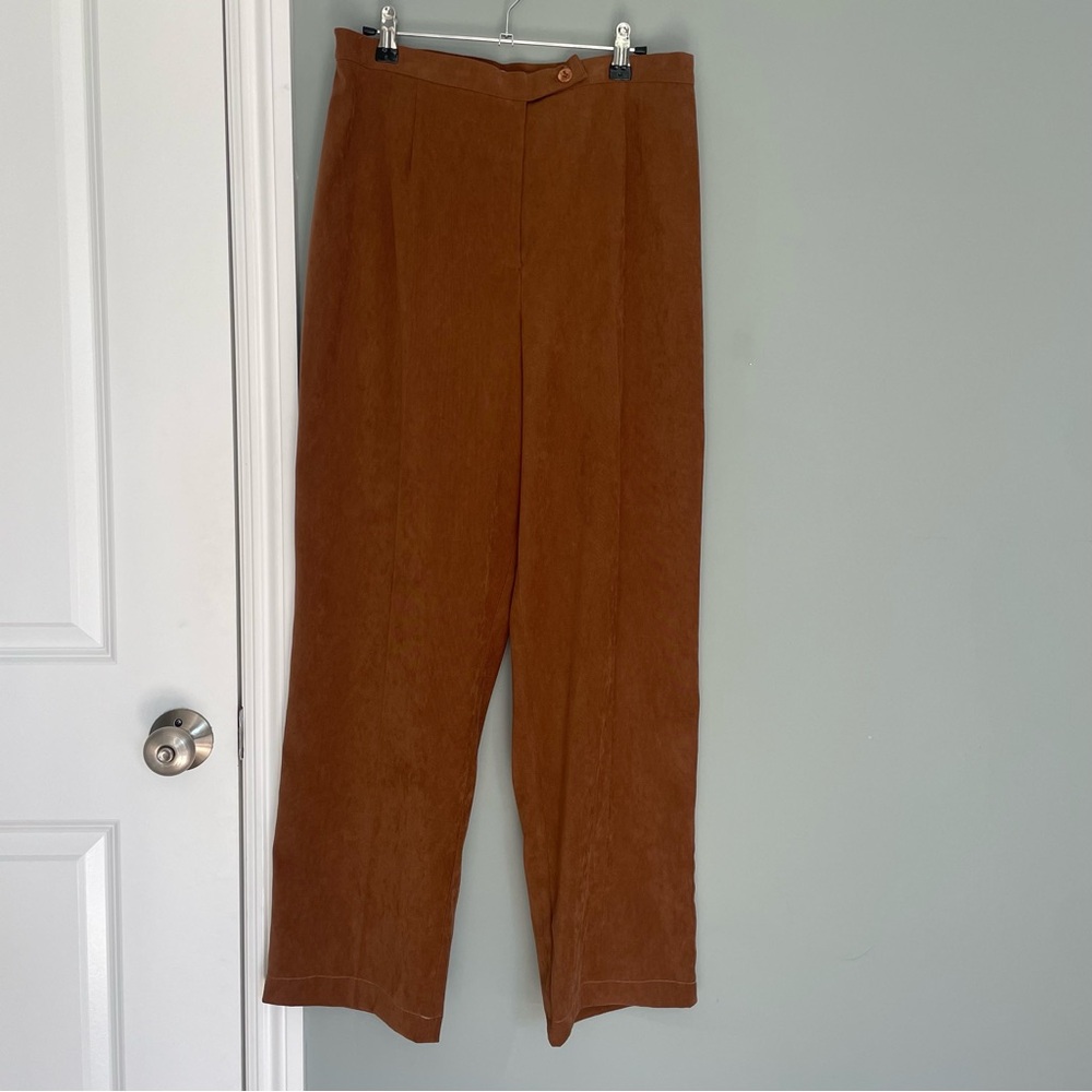 Vintage Notations Camel Brown Soft Suede-like Touch Straight Leg Trouser Pant